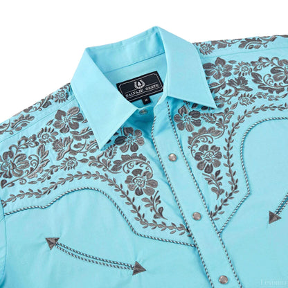 Leyoma Men's Embroidered Western Button Up Shirt Montana Sky-Blue Salvaje Oeste Front Yoke Embroidery Detail, X003E8UC3L-31-aqua-S, X003E90555-31-aqua-M, X003E97S6J-31-aqua-L, X003E92PK3-31-aqua-XL, X003E8UBR3-31-aqua-XXL, X003E92XP5-31-aqua-3XL