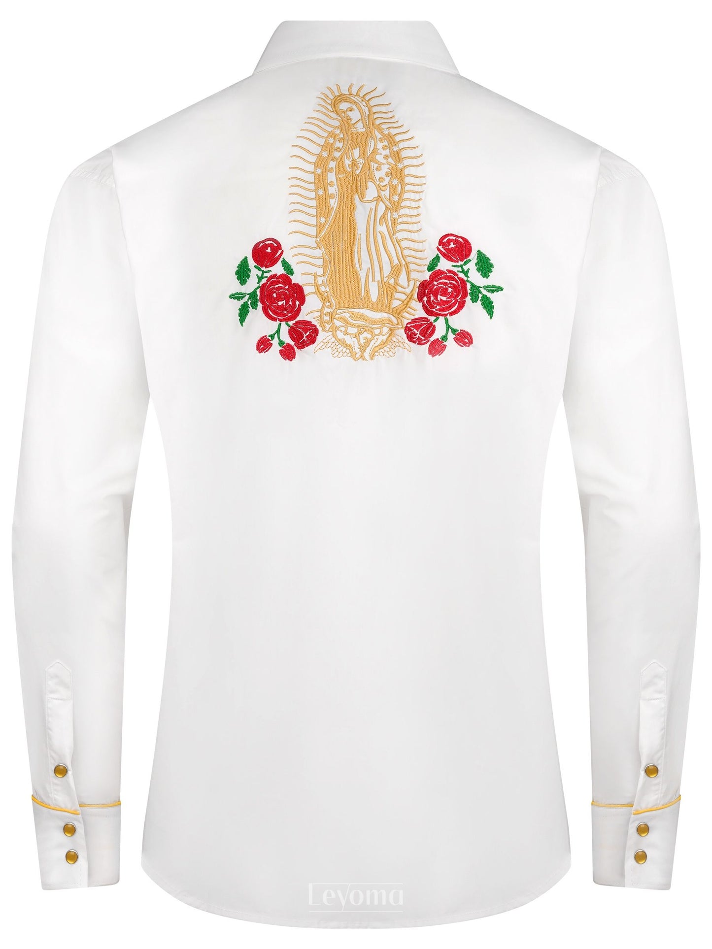 Mother Mary White Men's Embroidered Western Pearl Snap Shirt