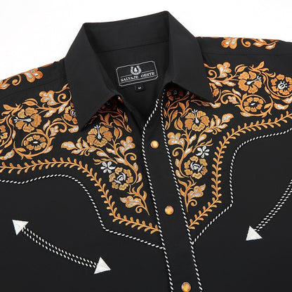 Chemise Western Brodée pour Hommes à Boutons-pression en Nacre "Onyx & Citrine"