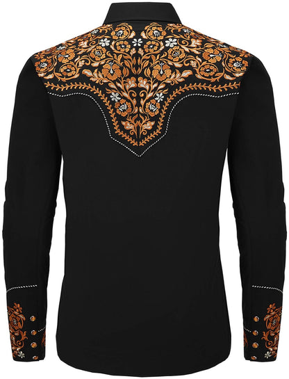 Chemise Western Brodée pour Hommes à Boutons-pression en Nacre "Onyx & Citrine"