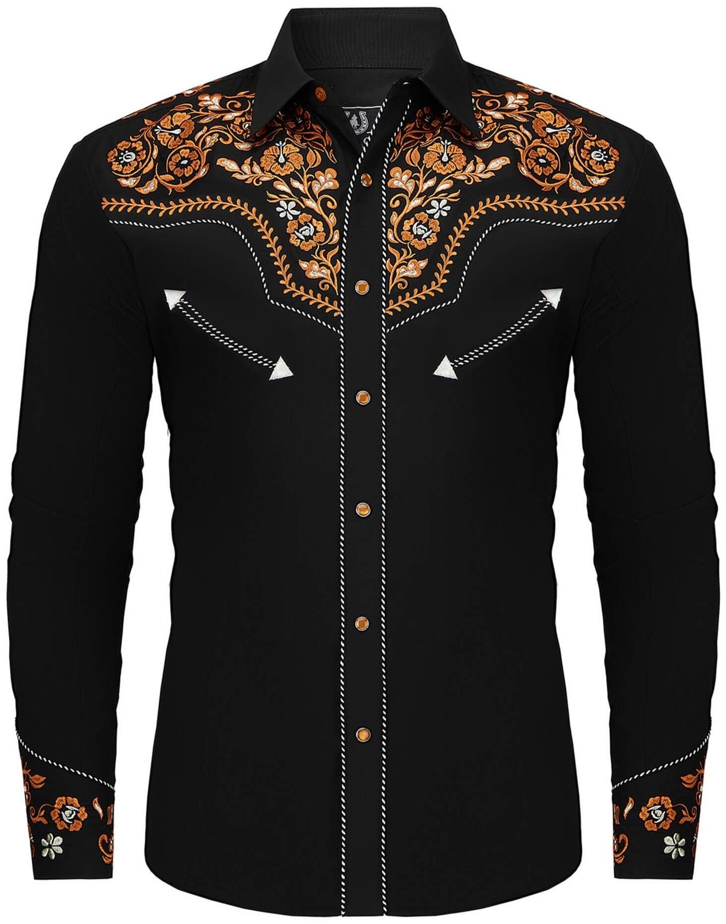 Chemise Western Brodée pour Hommes à Boutons-pression en Nacre "Onyx & Citrine"