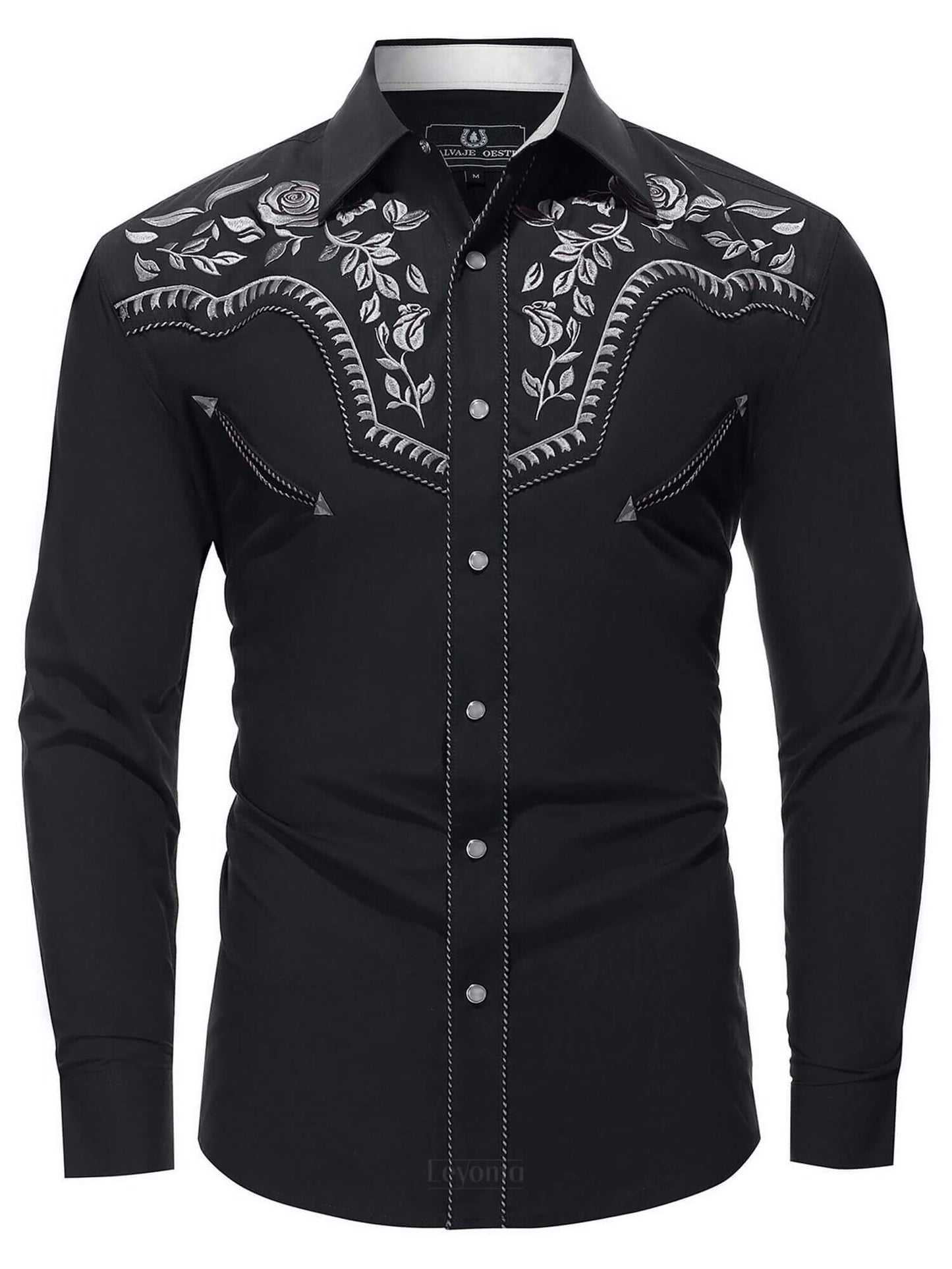 Leyoma Men's Embroidered Western Button Up Shirt Prairie Wind Salvaje Oeste Full Front