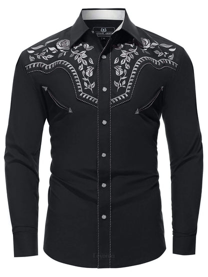 Leyoma Men's Embroidered Western Button Up Shirt Prairie Wind Salvaje Oeste Full Front