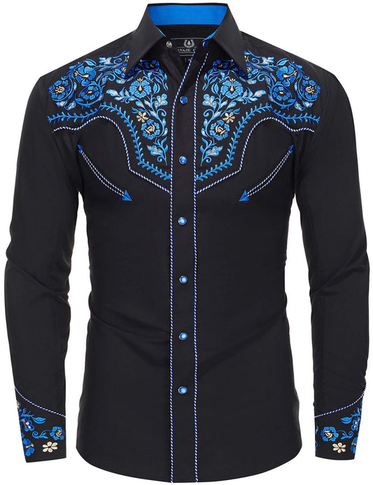 Chemise Western Brodée pour Hommes à Boutons-pression en Nacre "River Orchid"