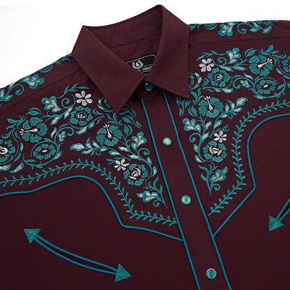 Chemise Western Brodée pour Hommes à Boutons-pression en Nacre "Rolling Dusk"