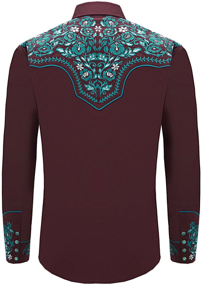 Rolling Dusk Men's Embroidered Western Pearl Snap Shirt