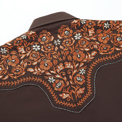 Saddle Brown Men's Embroidered Western Pearl Snap Shirt