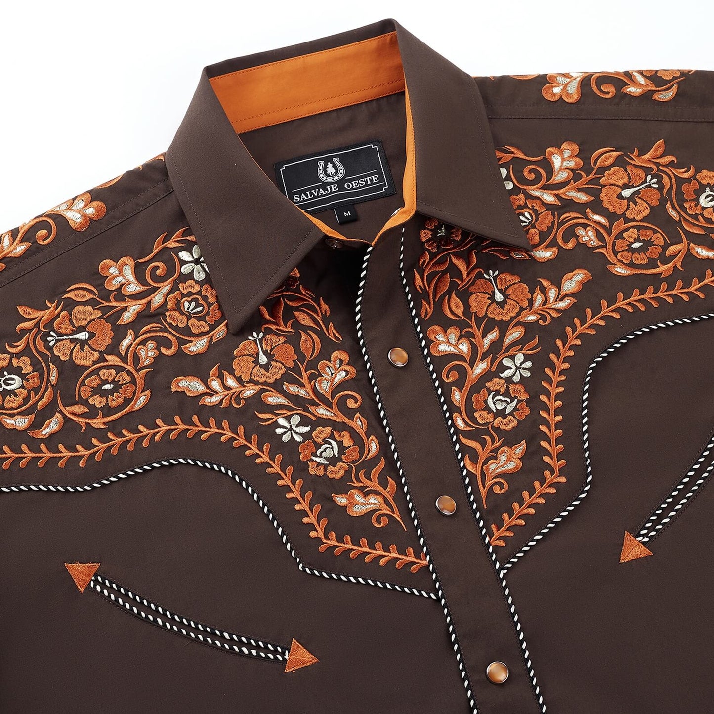 Saddle Brown Men's Embroidered Western Pearl Snap Shirt