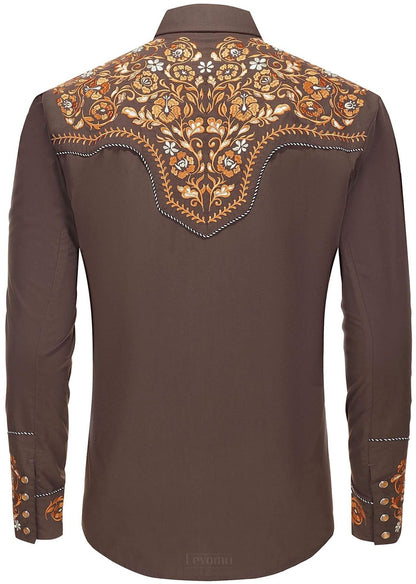 Leyoma Men's Embroidered Western Button Up Shirt Saddle Brown Salvaje Oeste Full Back, X003LM9BL9-27-chocolate-S, X003LMPZIR-27-chocolate-M, X003LMNXGX-27-chocolate-L, X003LM94IT-27-chocolate-XL, X003LMNXJF-27-chocolate-XXL, X003LM9BLJ-27-chocolate-3XL