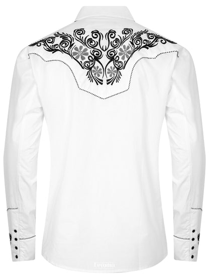 Snowy Mesa Men's Embroidered Western Pearl Snap Shirt