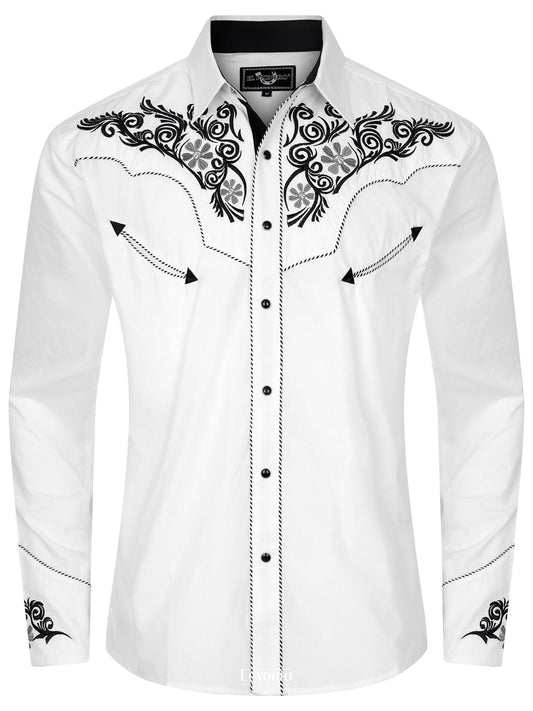 Snowy Mesa Men's Embroidered Western Pearl Snap Shirt