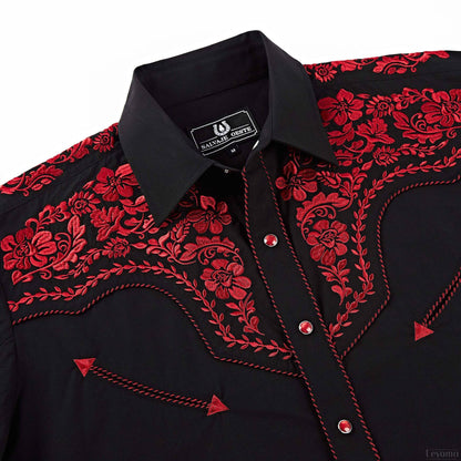 Leyoma Men's Embroidered Western Button Up Shirt The Brave Bronco Salvaje Oeste Front Yoke Embroidery Detail, X003E8VY9R-31-black-red-S, X003E97WV5-31-black-red-M, X003E8W7O3-31-black-red-L, X003E8ZSBR-31-black-red-XL, X003E97N9B-31-black-red-XXL, X003E92LNJ-31-black-red-3XL