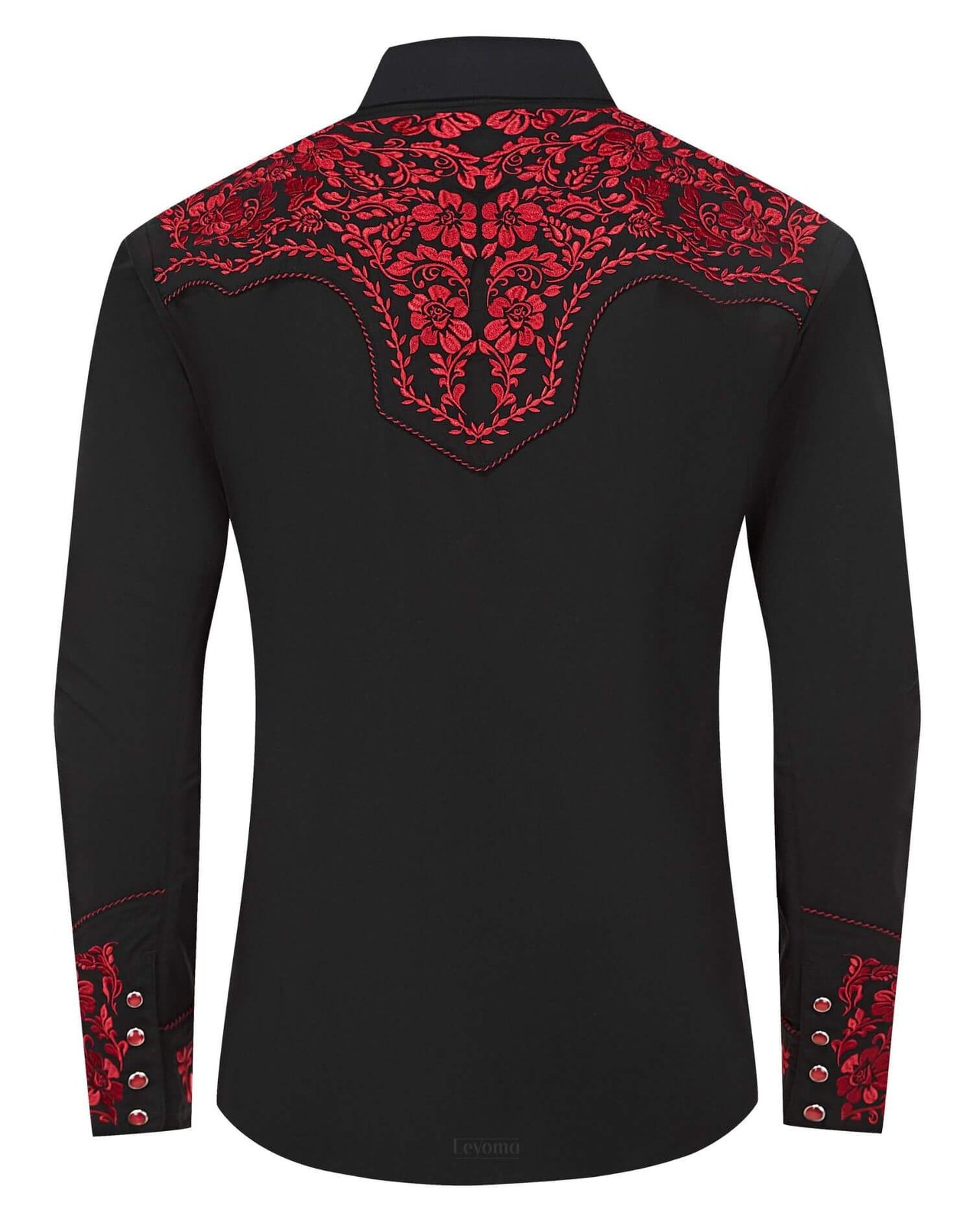 Leyoma Men's Embroidered Western Button Up Shirt The Brave Bronco Salvaje Oeste Full Back, X003E8VY9R-31-black-red-S, X003E97WV5-31-black-red-M, X003E8W7O3-31-black-red-L, X003E8ZSBR-31-black-red-XL, X003E97N9B-31-black-red-XXL, X003E92LNJ-31-black-red-3XL