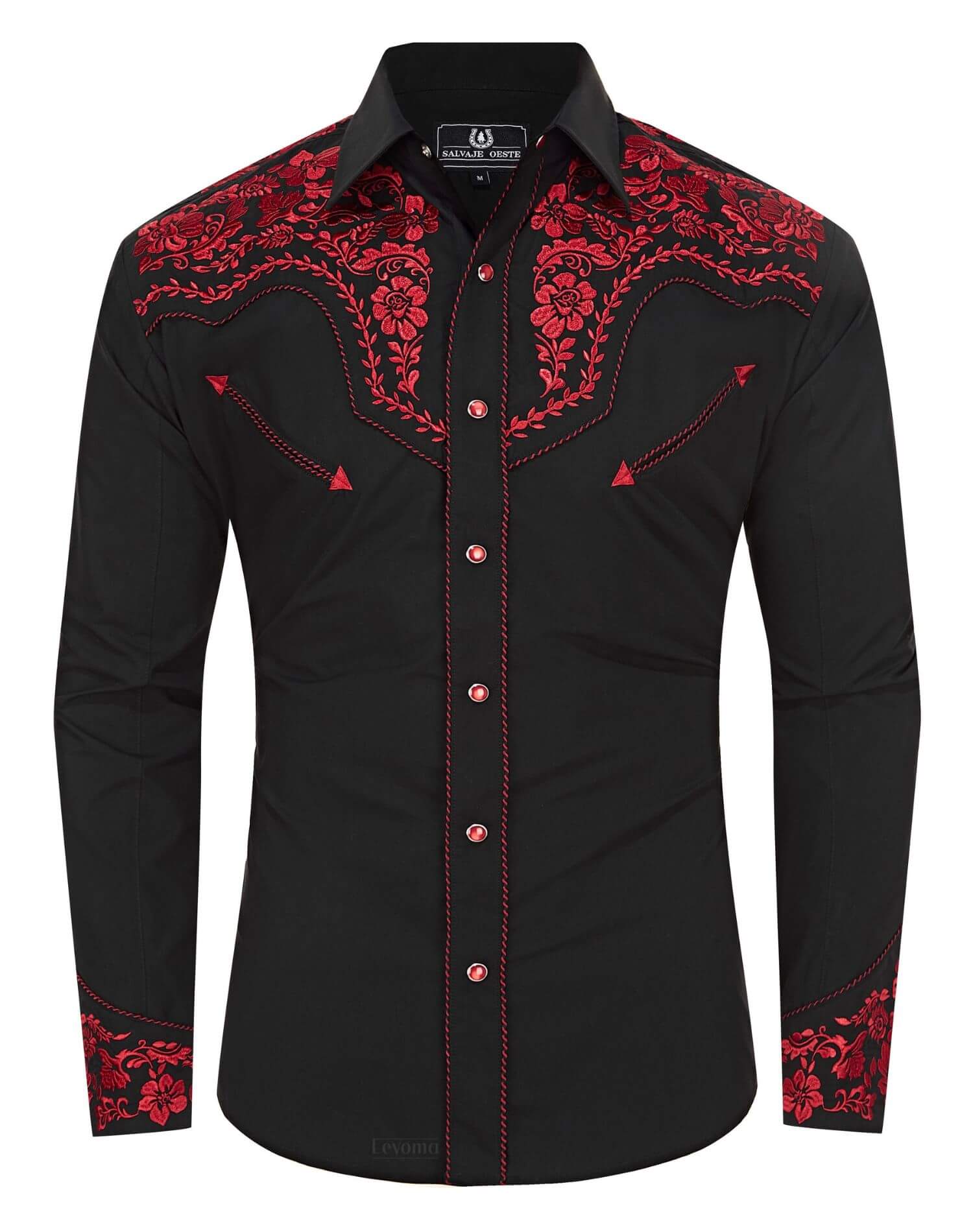 Leyoma Men's Embroidered Western Button Up Shirt The Brave Bronco Salvaje Oeste Full Front