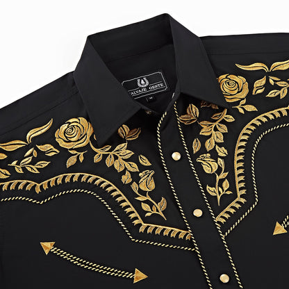 The Gold Bandit Men's Embroidered Western Pearl Snap Shirt