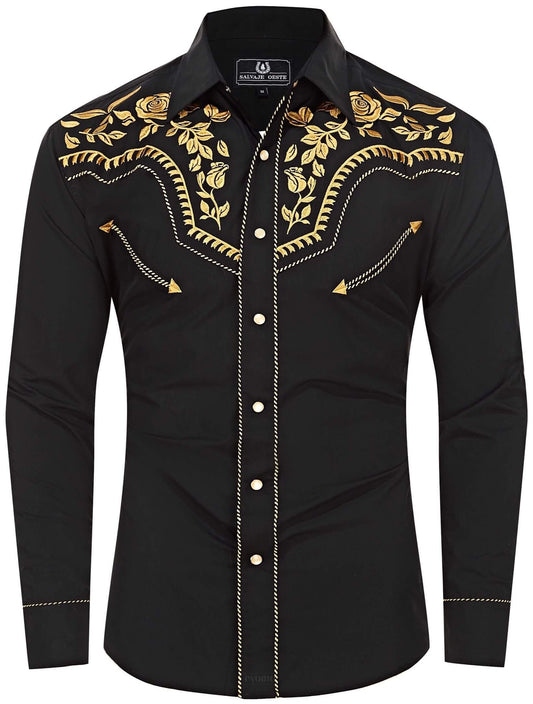 Leyoma Men's Embroidered Western Button Up Shirt The Gold Bandit Salvaje Oeste Full Front