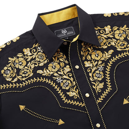 The Gold Vaquero Men's Embroidered Western Pearl Snap Shirt