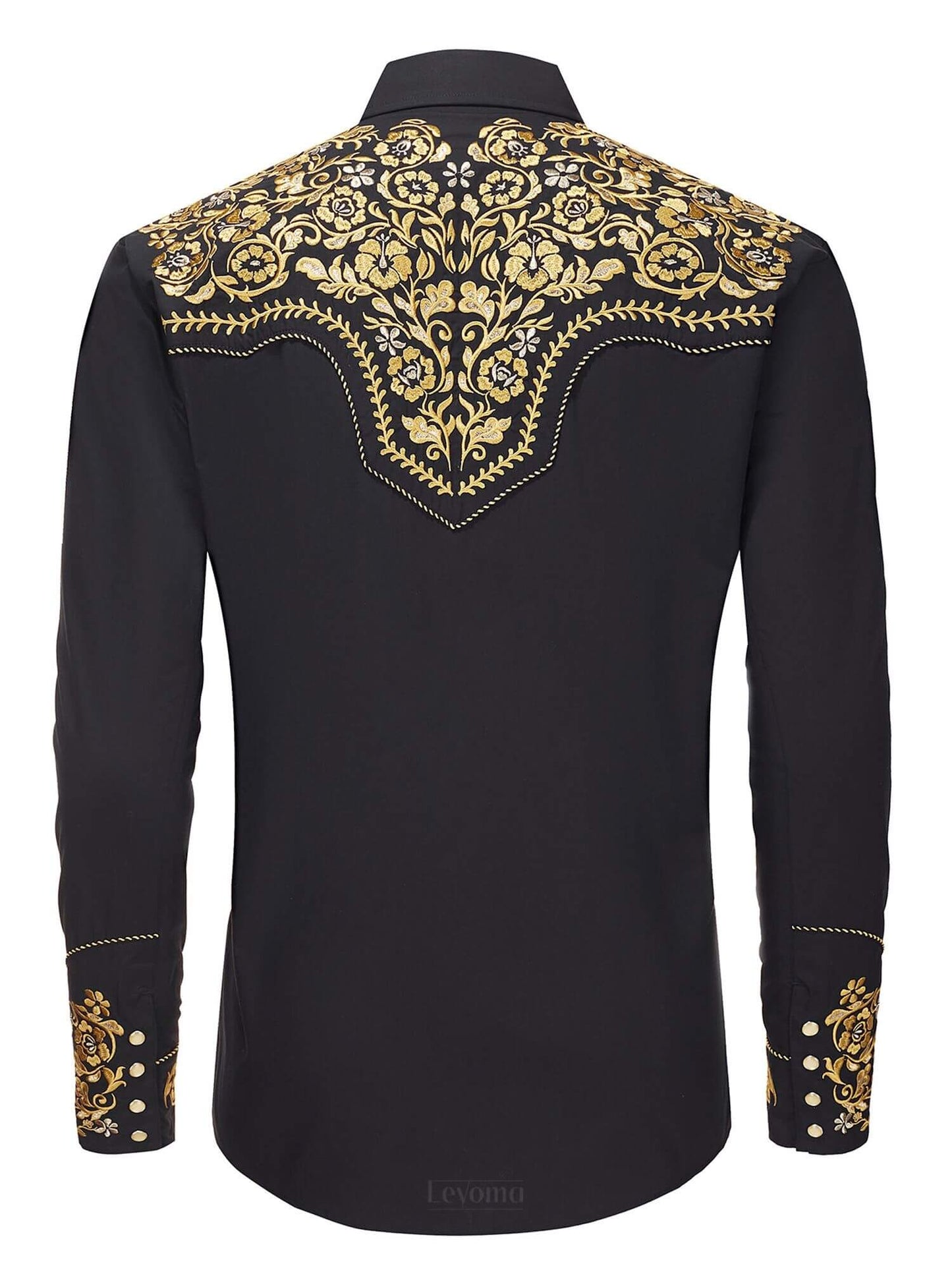 Leyoma Men's Embroidered Western Button Up Shirt The Gold Vaquero Salvaje Oeste Full Back, X003LM94MP-27-black-yellow-S, X003LM94JX-27-black-yellow-M, X003LMNXIL-27-black-yellow-L, X003LMPZKF-27-black-yellow-XL, X003LM9BKZ-27-black-yellow-XXL, X003LMNXMH-27-black-yellow-3XL