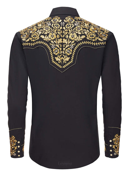 Leyoma Men's Embroidered Western Button Up Shirt The Gold Vaquero Salvaje Oeste Full Back, X003LM94MP-27-black-yellow-S, X003LM94JX-27-black-yellow-M, X003LMNXIL-27-black-yellow-L, X003LMPZKF-27-black-yellow-XL, X003LM9BKZ-27-black-yellow-XXL, X003LMNXMH-27-black-yellow-3XL