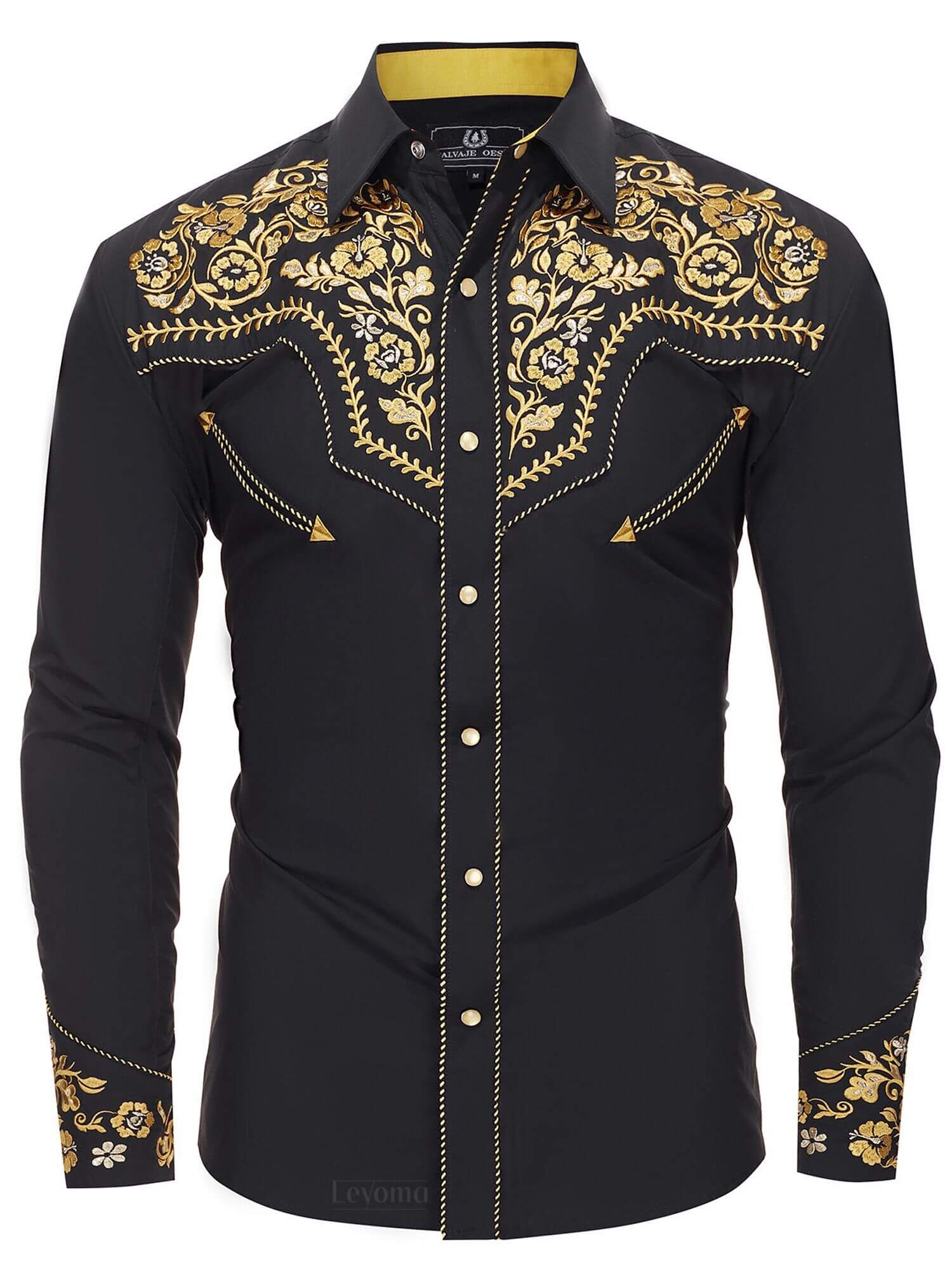 Leyoma Men's Embroidered Western Button Up Shirt The Gold Vaquero Salvaje Oeste Full Front