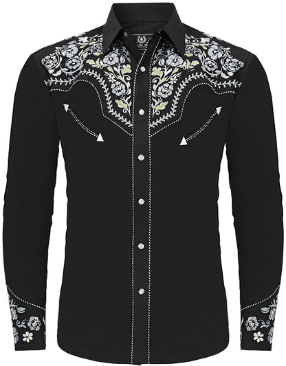 black pearl snap dress shirt Noble Friesian Men's Embroidered Western Pearl Snap Shirt