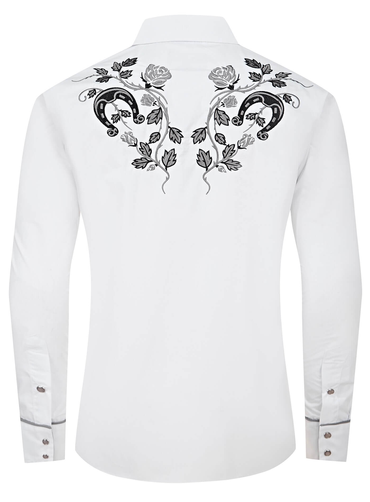 Chemise Western Brodée pour Hommes à Boutons-pression en Nacre "White Stallion"