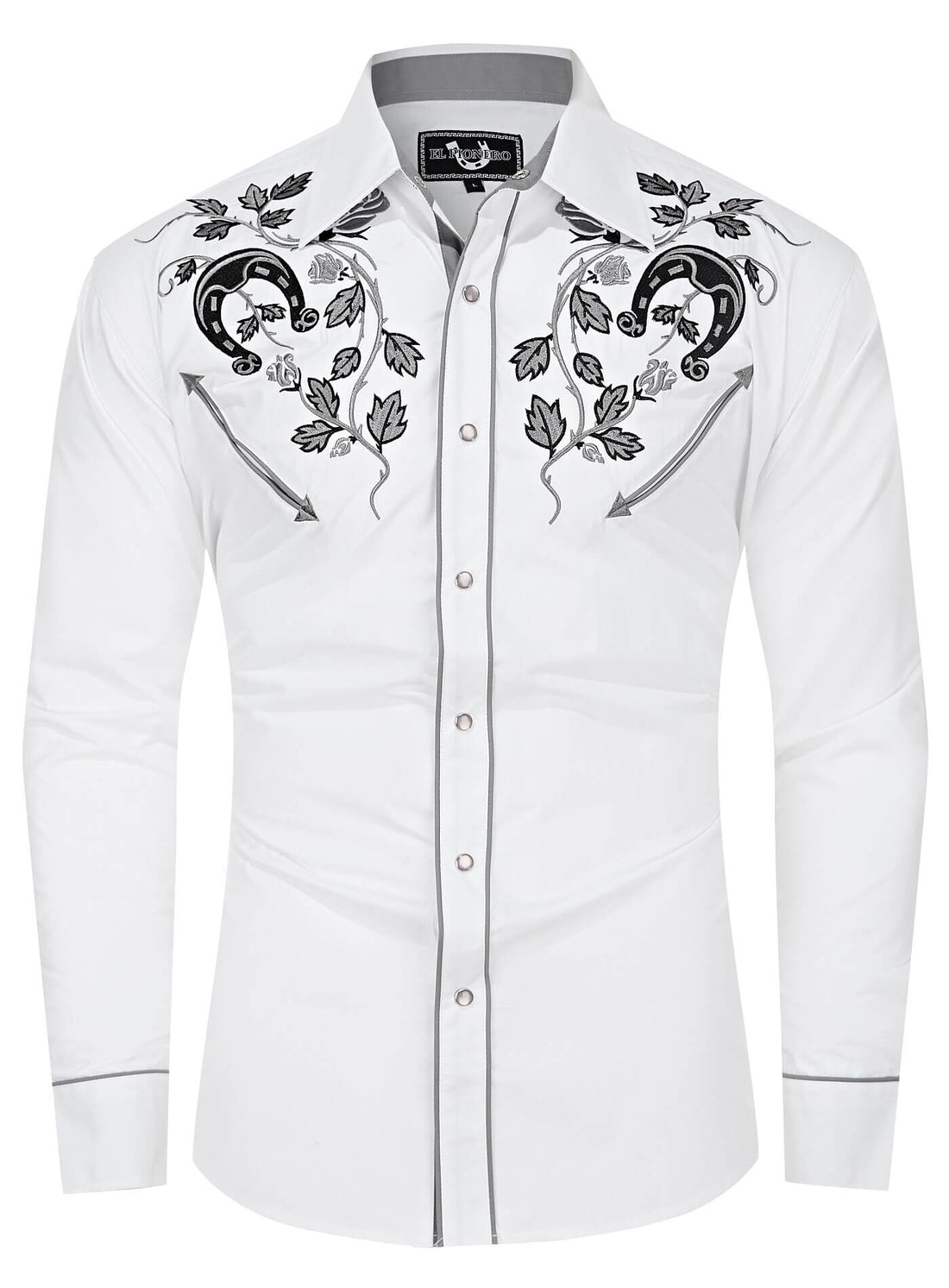 white and silver dress shirt White Stallion Men's Embroidered Pearl Snap Shirt – Leyoma XXL