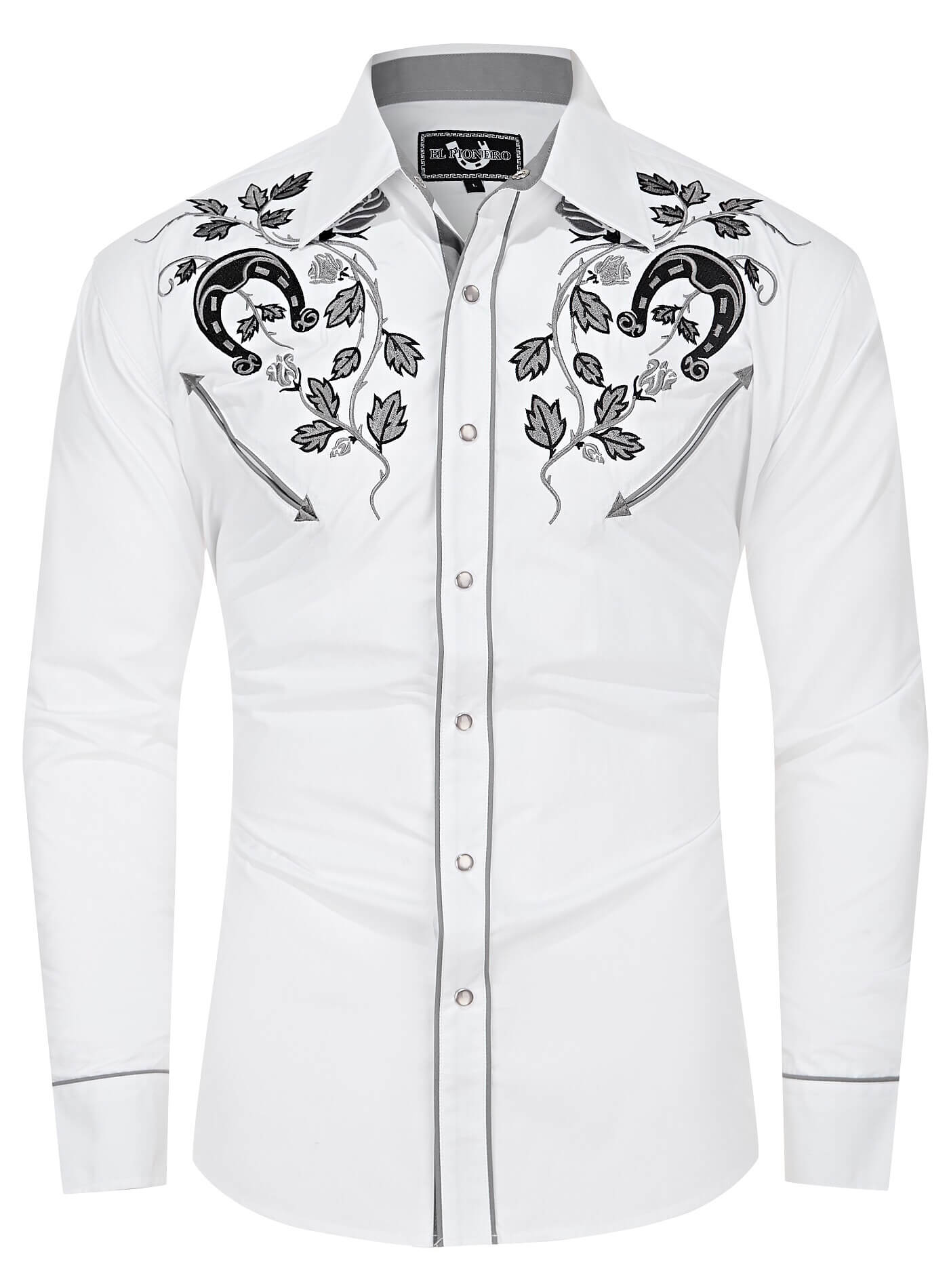 Chemise Western Brodée pour Hommes à Boutons-pression en Nacre "White Stallion"