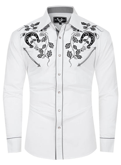 Chemise Western Brodée pour Hommes à Boutons-pression en Nacre "White Stallion"