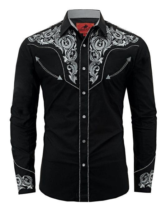Black Hills Men's Embroidered Western Pearl Snap Shirt