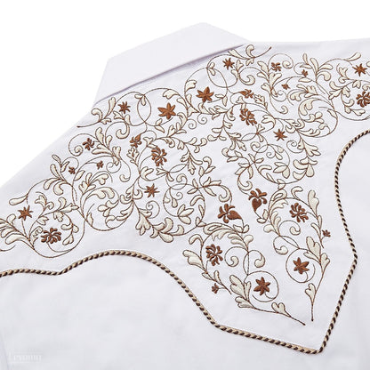 Bronze & Ivory Men's Embroidered Western Pearl Snap Shirt