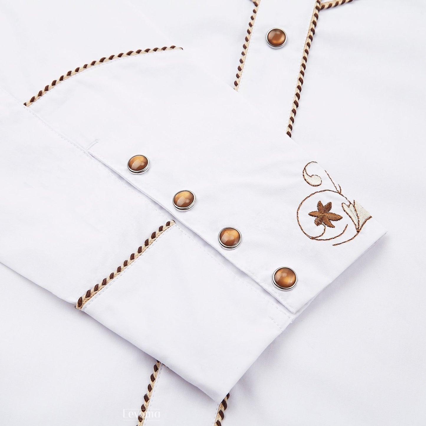 Bronze & Ivory Men's Embroidered Western Pearl Snap Shirt