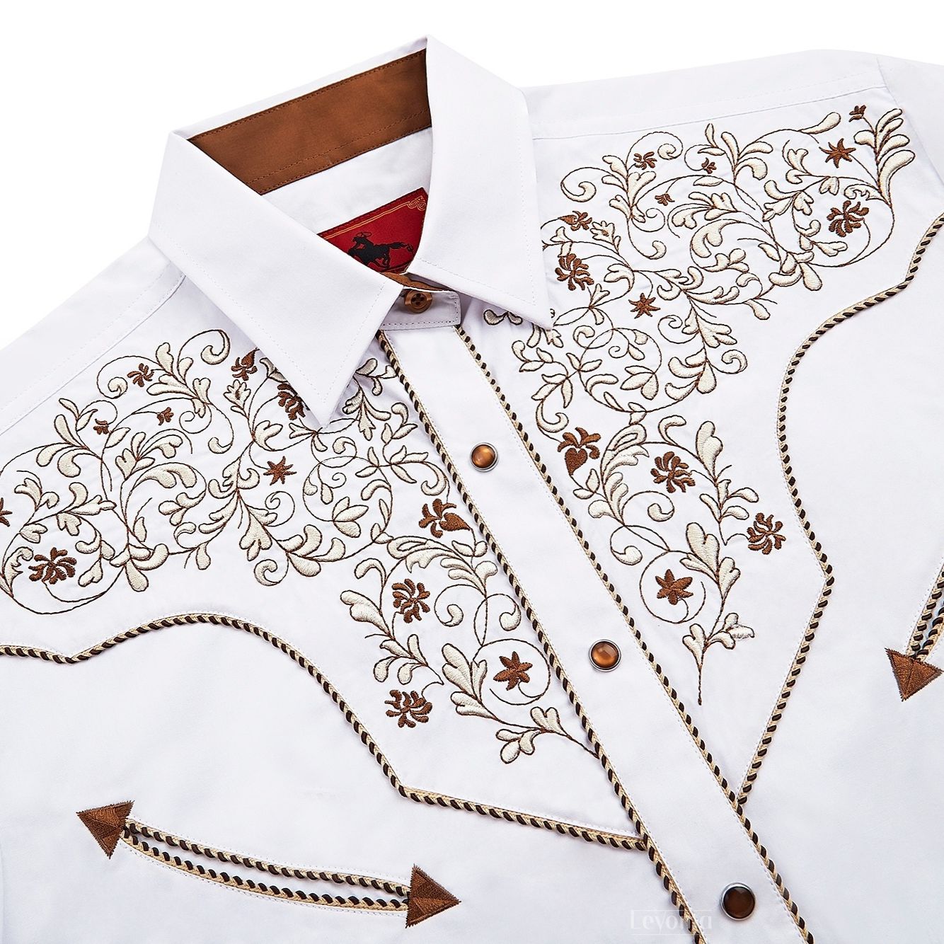 Bronze & Ivory Men's Embroidered Western Pearl Snap Shirt