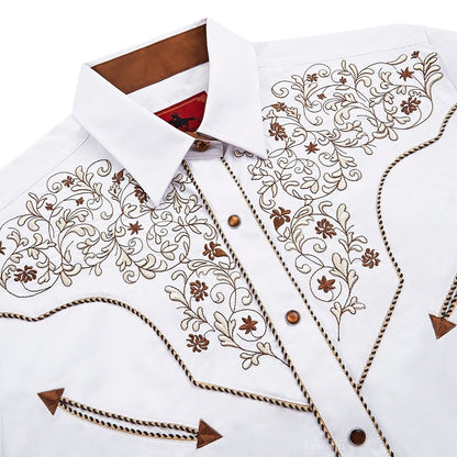 Bronze & Ivory Men's Embroidered Western Pearl Snap Shirt