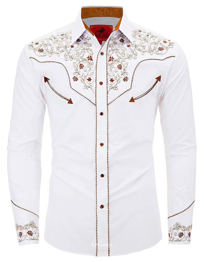 Bronze Ivory Men's Embroidered Western Pearl Snap Shirt