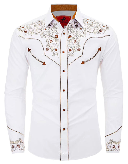 Bronze & Ivory Men's Embroidered Western Pearl Snap Shirt