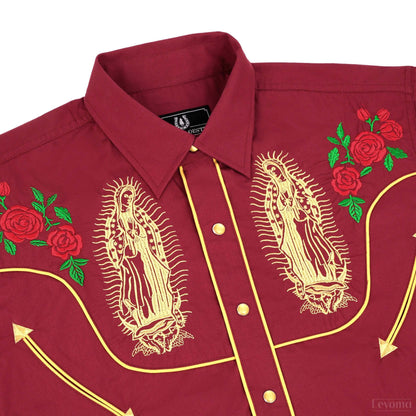 Mother Mary Ruby Men's Embroidered Western Pearl Snap Shirt