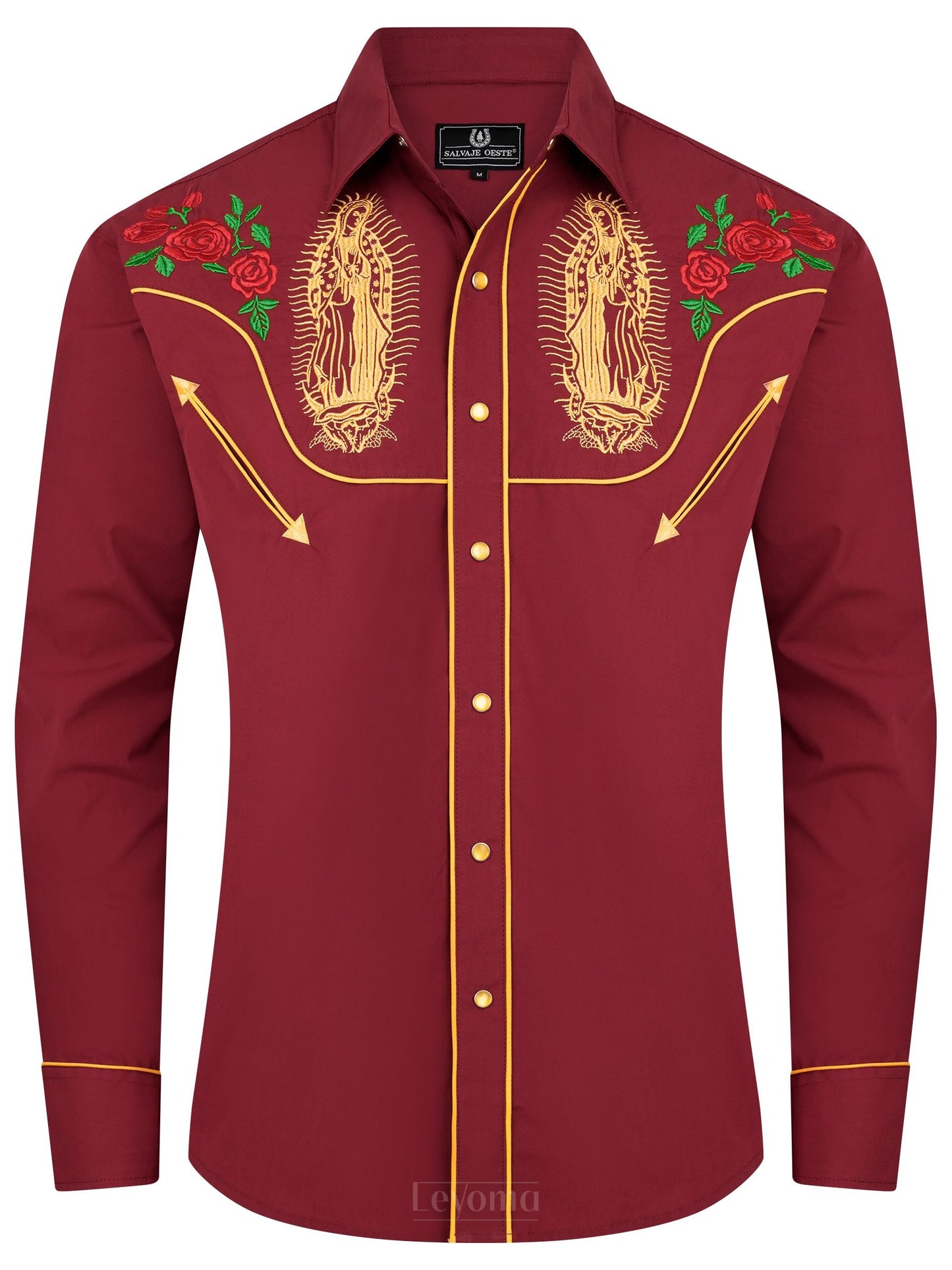 Mother Mary Ruby Men's Embroidered Western Pearl Snap Shirt