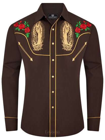 Mother Mary Hickory Men's Embroidered Western Pearl Snap Shirt