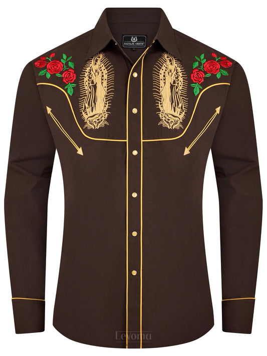 Mother Mary Hickory Men's Embroidered Western Pearl Snap Shirt