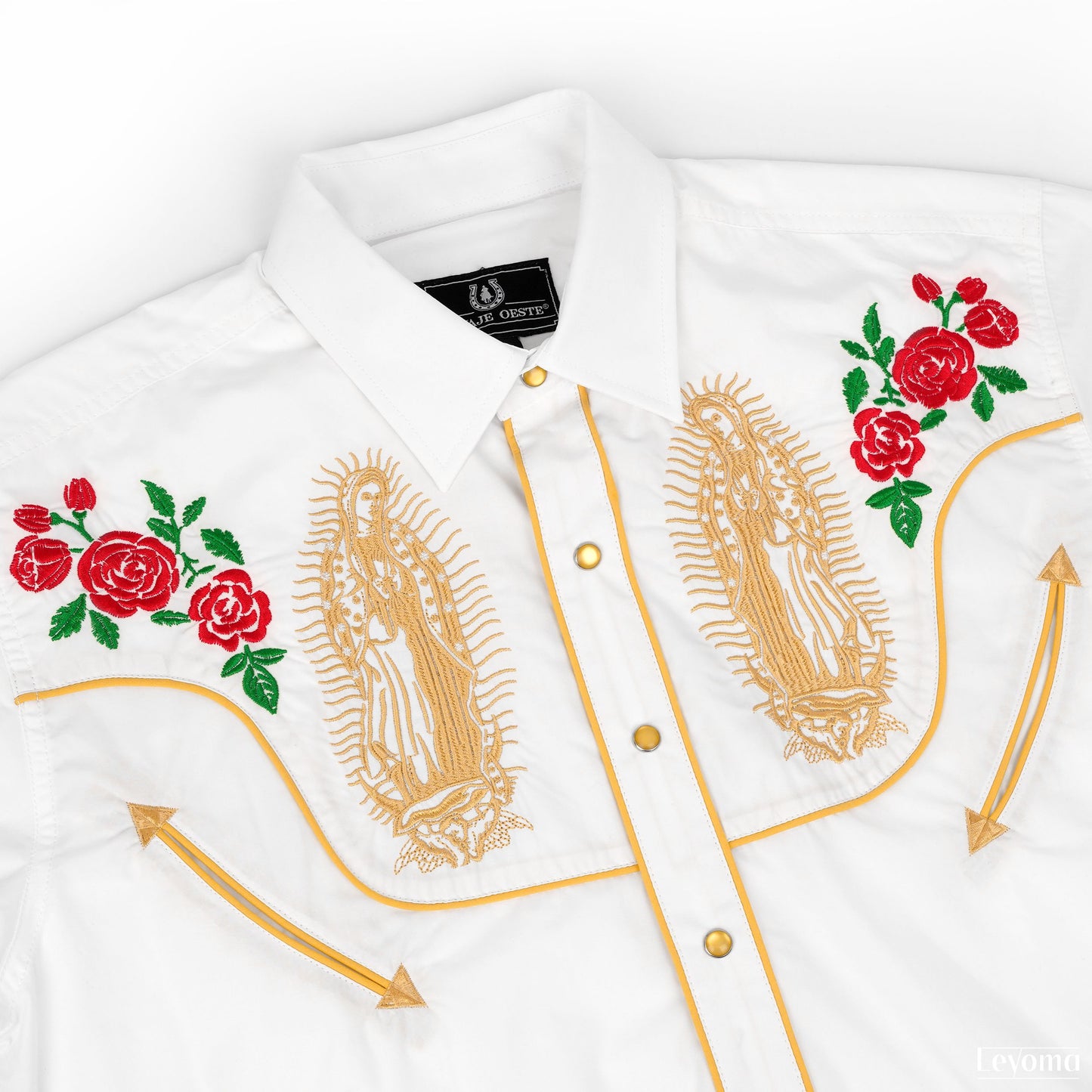 Mother Mary White Men's Embroidered Western Pearl Snap Shirt