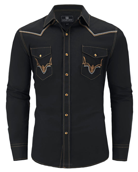 Six Shooter Men's Embroidered Western Pearl Snap Shirt