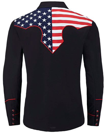 Stars & Stripes Black Men's Embroidered Western Pearl Snap Shirt