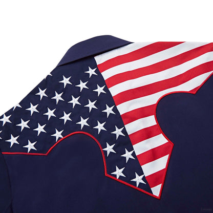 Stars & Stripes Blue Men's Embroidered Western Pearl Snap Shirt