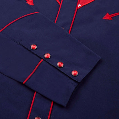 Stars & Stripes Blue Men's Embroidered Western Pearl Snap Shirt