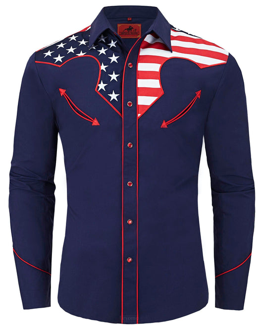 Stars & Stripes Blue Men's Embroidered Western Pearl Snap Shirt