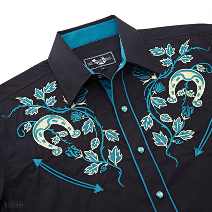 The Lone Star Men's Embroidered Western Pearl Snap Shirt