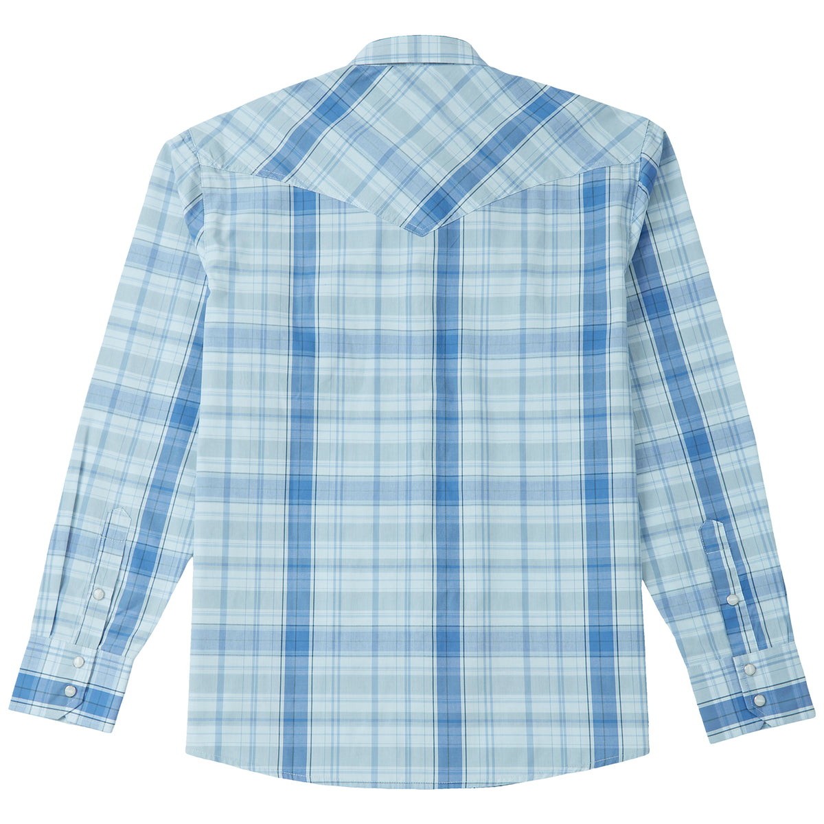 Ice blue plaid men's long-sleeve western pearl snap shirt - full back