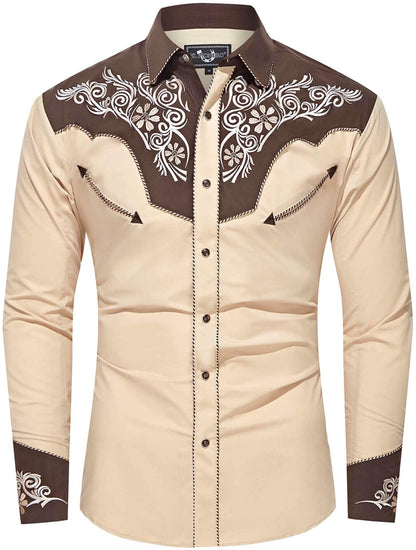 Sahara Dunes Men's Embroidered Western Pearl Snap Shirt