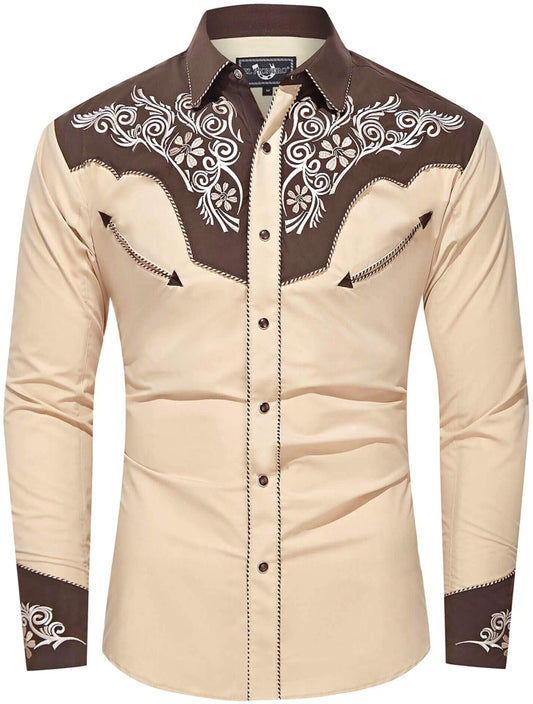 Sahara Dunes Men's Embroidered Western Pearl Snap Shirt